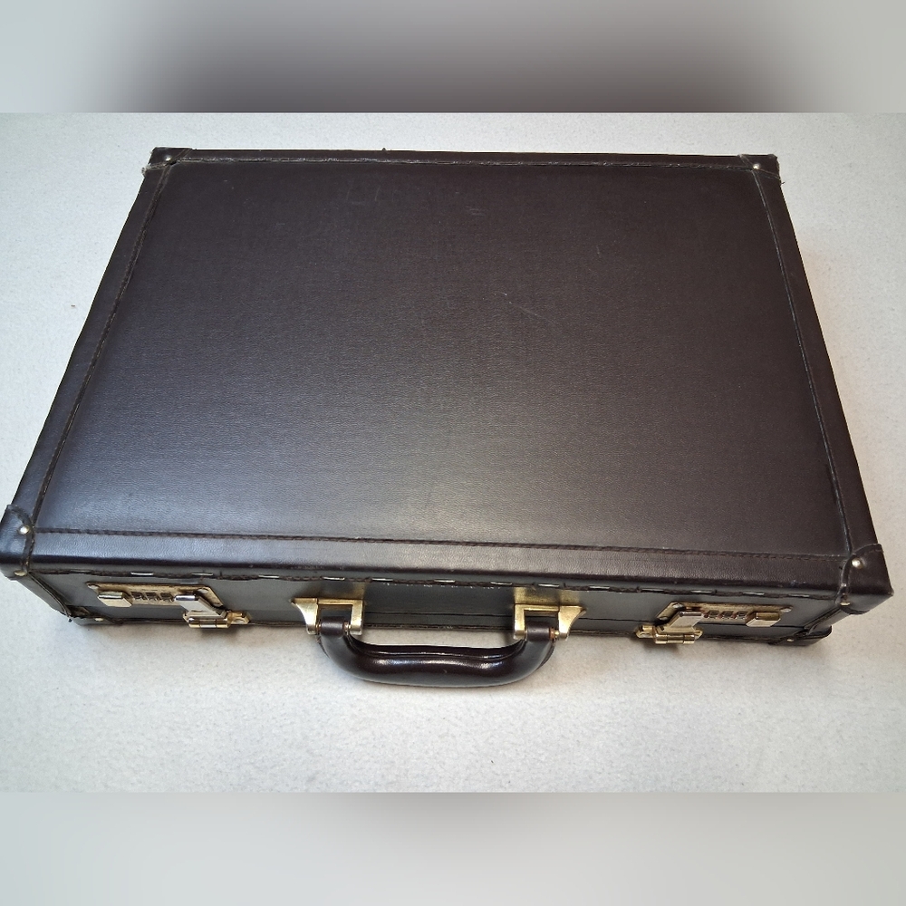 Vintage Elegant Brown Briefcase with Gold Accents